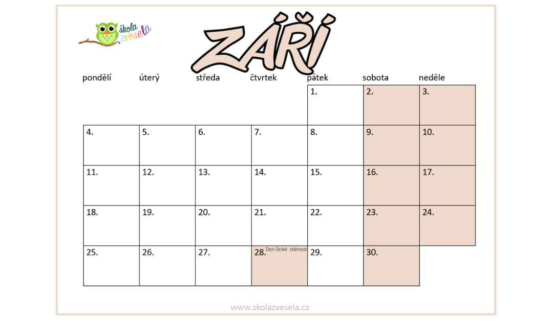 Školní kalendář (září 2023 – srpen 2024) volně k tisku